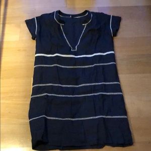 Vince linen navy and white stripe dress